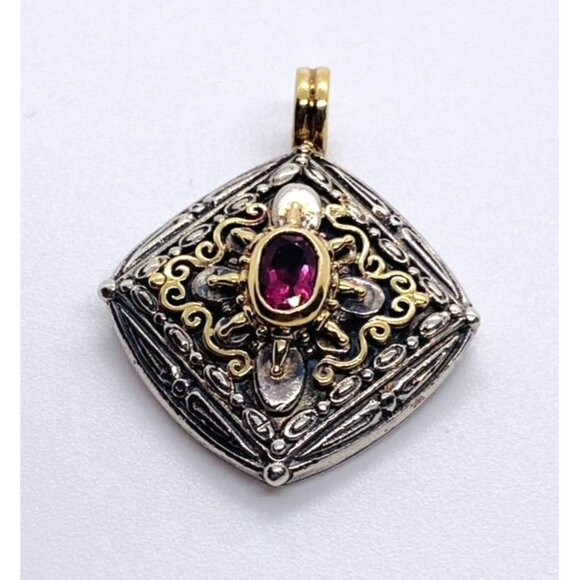 Konstantino 18K Gold Sterling Silver & Pink Stone Pendant Enhancer - Picture 7 of 7